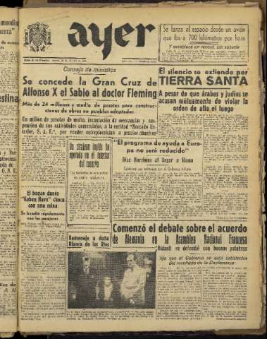 'Ayer : diario informativo de la mañana' - Año XIII Número 3709 - 1948 junio 12