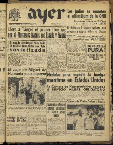 'Ayer : diario informativo de la mañana' - Año XIII Número 3712 - 1948 junio 16
