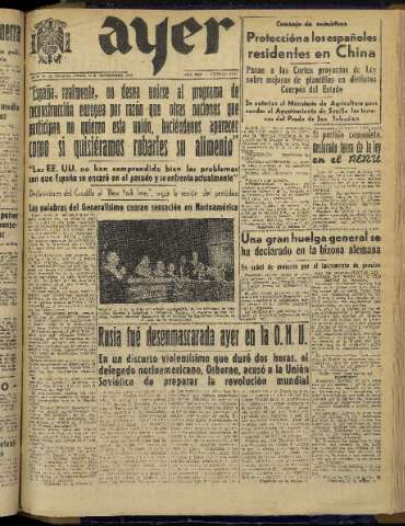 'Ayer : diario informativo de la mañana' - Año XIII Número 3841 - 1948 noviembre 13