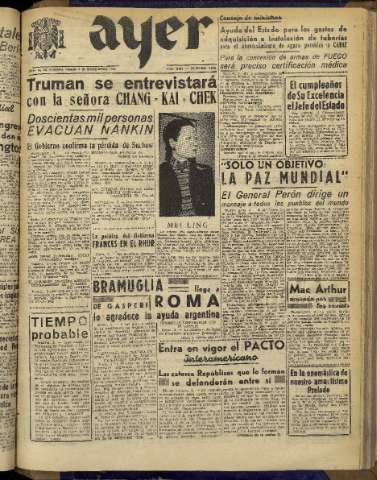 'Ayer : diario informativo de la mañana' - Año XIII Número 3859 - 1948 diciembre 4