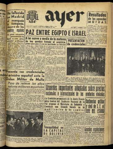 'Ayer : diario informativo de la mañana' - Año XIV Número 3928 - 1949 febrero 24