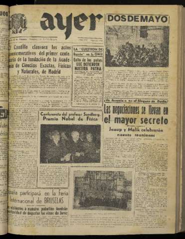 'Ayer : diario informativo de la mañana' - Año XIV Número 3984 - 1949 mayo 1