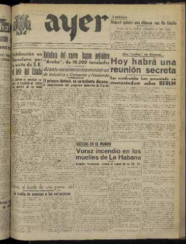 'Ayer : diario informativo de la mañana' - Año XIV Número 4012 - 1949 junio 3