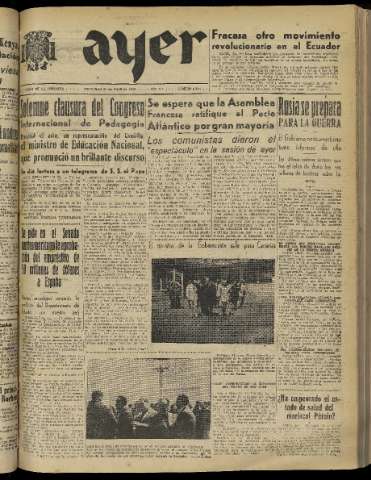 'Ayer : diario informativo de la mañana' - Año XIV Número 4058 - 1949 julio 27