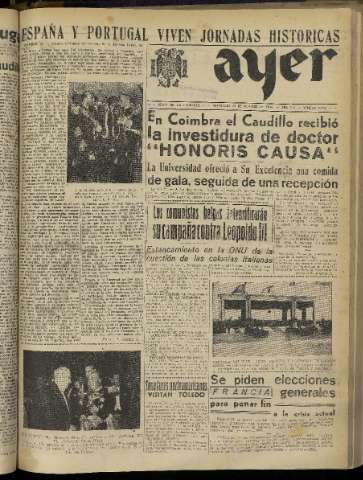 'Ayer : diario informativo de la mañana' - Año XIV Número 4136 - 1949 octubre 26