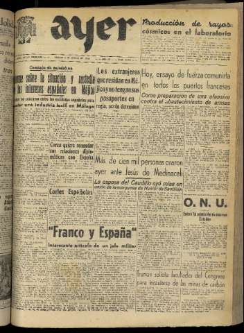 'Ayer : diario informativo de la mañana' - Año XV Número 4247 - 1950 marzo 4