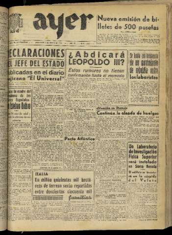 'Ayer : diario informativo de la mañana' - Año XV Número 4256 - 1950 marzo 15