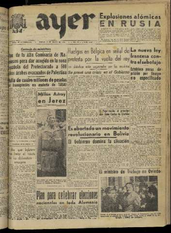 'Ayer : diario informativo de la mañana' - Año XV Número 4259 - 1950 marzo 18