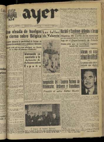 'Ayer : diario informativo de la mañana' - Año XV Número 4262 - 1950 marzo 22