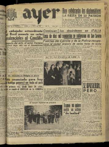 'Ayer : diario informativo de la mañana' - Año XV Número 4264 - 1950 marzo 24