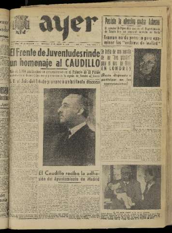 'Ayer : diario informativo de la mañana' - Año XV Número 4268 - 1950 marzo 29