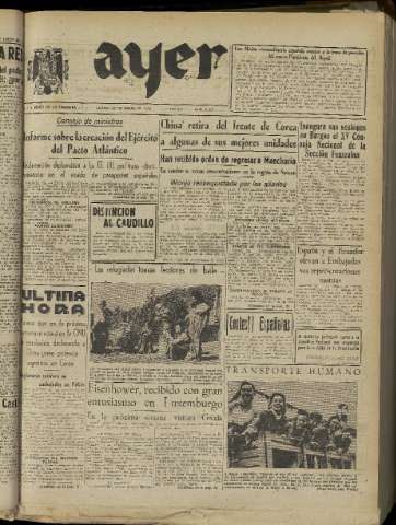 'Ayer : diario informativo de la mañana' - Año XVI Número 4520 - 1951 enero 20