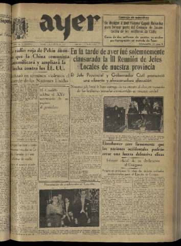 'Ayer : diario informativo de la mañana' - Año XVI Número 4532 - 1951 febrero 3