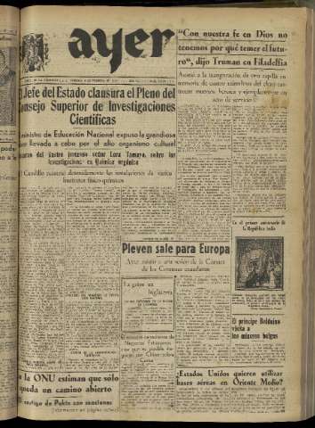 'Ayer : diario informativo de la mañana' - Año XVI Número 4533 - 1951 febrero 4