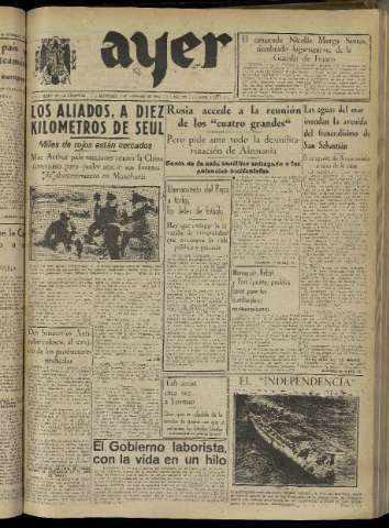 'Ayer : diario informativo de la mañana' - Año XVI Número 4535 - 1951 febrero 7