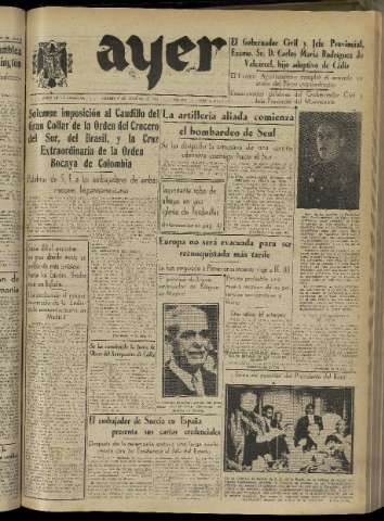 'Ayer : diario informativo de la mañana' - Año XVI Número 4537 - 1951 febrero 9