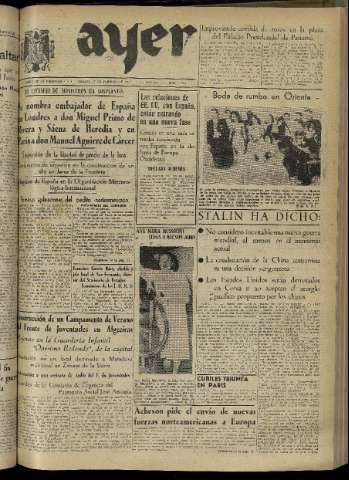 'Ayer : diario informativo de la mañana' - Año XVI Número 4544 - 1951 febrero 17