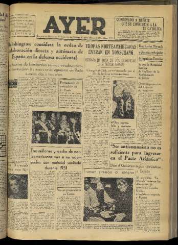 'Ayer : diario informativo de la mañana' - Año XVI Número 4550 - 1951 febrero 24
