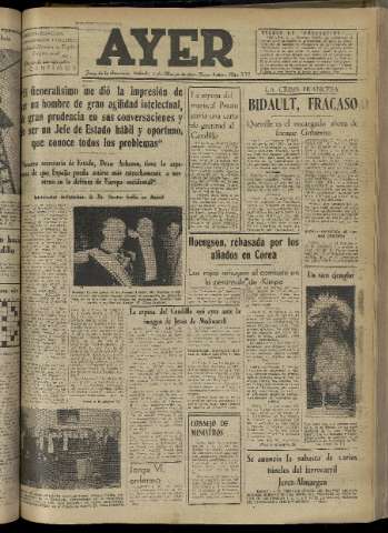 'Ayer : diario informativo de la mañana' - Año XVI Número 4556 - 1951 marzo 3