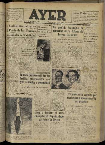'Ayer : diario informativo de la mañana' - Año XVI Número 4571 - 1951 marzo 21