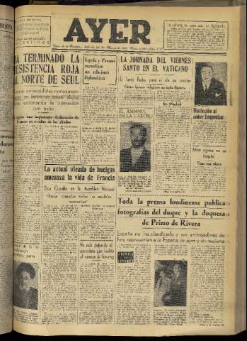 'Ayer : diario informativo de la mañana' - Año XVI Número 4573 - 1951 marzo 24