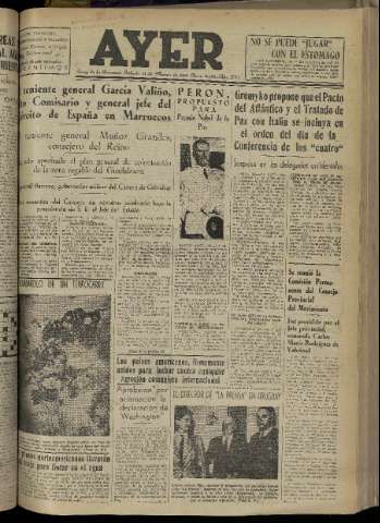 'Ayer : diario informativo de la mañana' - Año XVI Número 4579 - 1951 marzo 31
