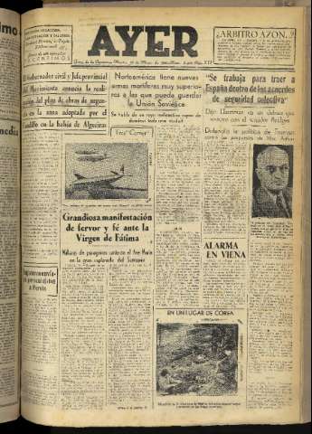 'Ayer : diario informativo de la mañana' - Año XVI Número 4617 - 1951 mayo 15