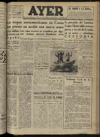 'Ayer : diario informativo de la mañana' - Año XVI Número 4624 - 1951 mayo 23