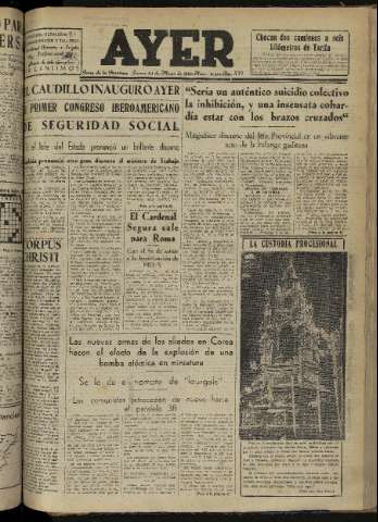 'Ayer : diario informativo de la mañana' - Año XVI Número 4625 - 1951 mayo 24