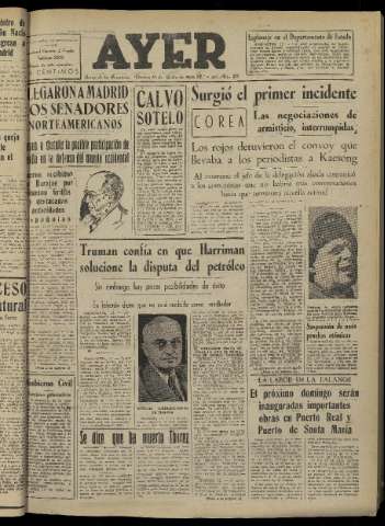 'Ayer : diario informativo de la mañana' - Año XVI Número 4668 - 1951 julio 13