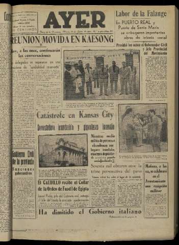 'Ayer : diario informativo de la mañana' - Año XVI Número 4671 - 1951 julio 17