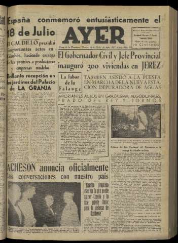 'Ayer : diario informativo de la mañana' - Año XVI Número 4673 - 1951 julio 19