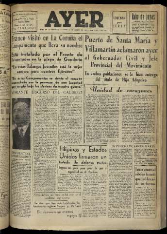 'Ayer : diario informativo de la mañana' - Año XVI Número 4710 - 1951 agosto 31