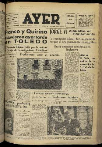 'Ayer : diario informativo de la mañana' - Año XVI Número 4740 - 1951 octubre 5