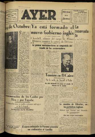 'Ayer : diario informativo de la mañana' - Año XVI Número 4760 - 1951 octubre 28
