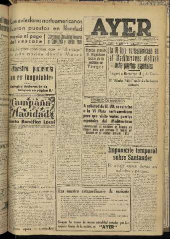 'Ayer : diario informativo de la mañana' - Año XVI Número 4812 - 1951 diciembre 29
