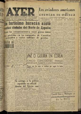 'Ayer : diario informativo de la mañana' - Año XVI Número 4813 - 1951 diciembre 30