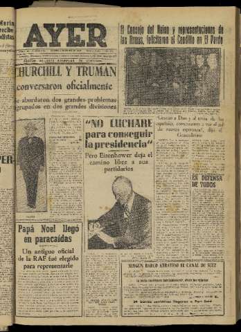 'Ayer : diario informativo de la mañana' - Año XVII Número 4820 - 1952 enero 8