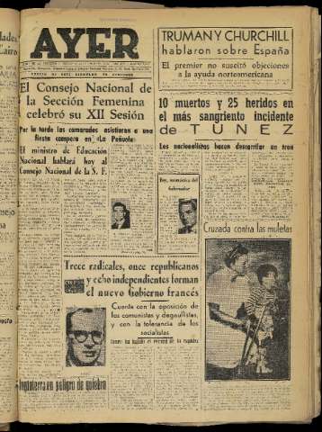 'Ayer : diario informativo de la mañana' - Año XVII Número 4833 - 1952 enero 23