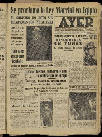 'Ayer : diario informativo de la mañana' - Año XVII Número 4837 - 1952 enero 27