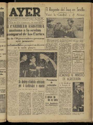 'Ayer : diario informativo de la mañana' - Año XVII Número 4929 - 1952 mayo 15