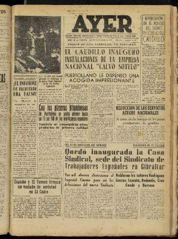 'Ayer : diario informativo de la mañana' - Año XVII Número 4933 - 1952 mayo 20