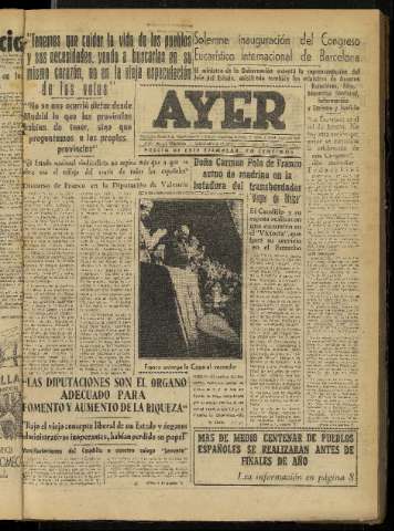 'Ayer : diario informativo de la mañana' - Año XVII Número 4940 - 1952 mayo 28