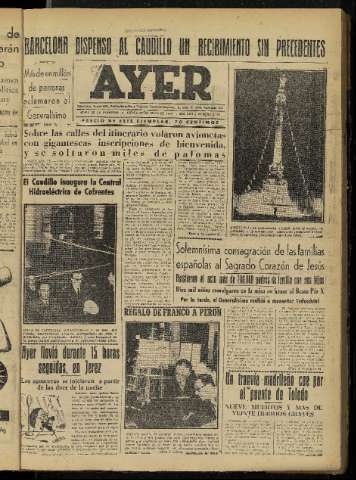 'Ayer : diario informativo de la mañana' - Año XVII Número 4941 - 1952 mayo 29