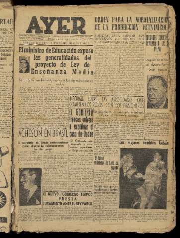 'Ayer : diario informativo de la mañana' - Año XVII Número 4971 - 1952 julio 3