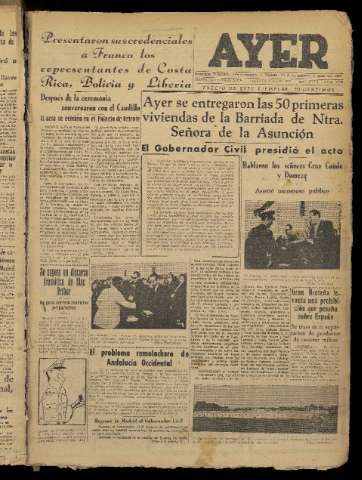 'Ayer : diario informativo de la mañana' - Año XVII Número 4972 - 1952 julio 4