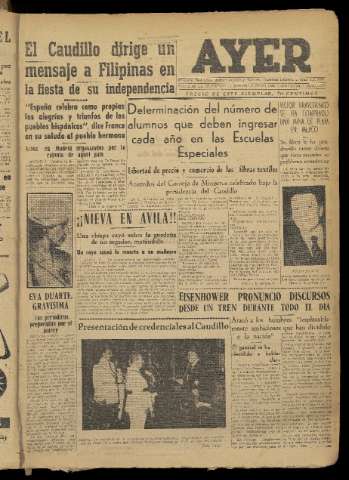 'Ayer : diario informativo de la mañana' - Año XVII Número 4973 - 1952 julio 5