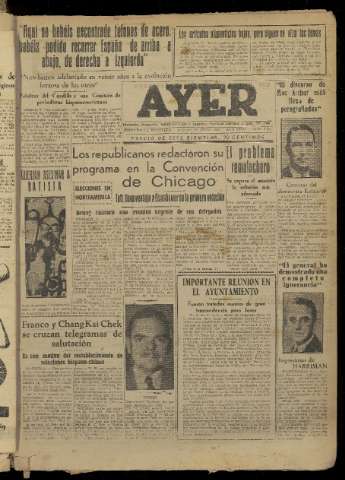 'Ayer : diario informativo de la mañana' - Año XVII Número 4977 - 1952 julio 10