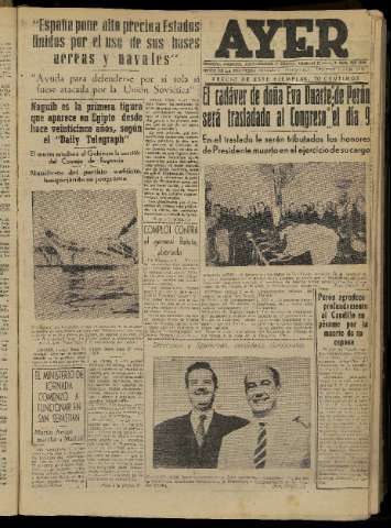 'Ayer : diario informativo de la mañana' - Año XVII Número 4997 - 1952 agosto 2