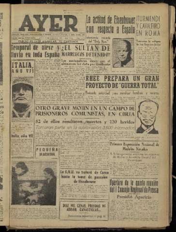 'Ayer : diario informativo de la mañana' - Año XVII Número 5113 - 1952 diciembre 16
